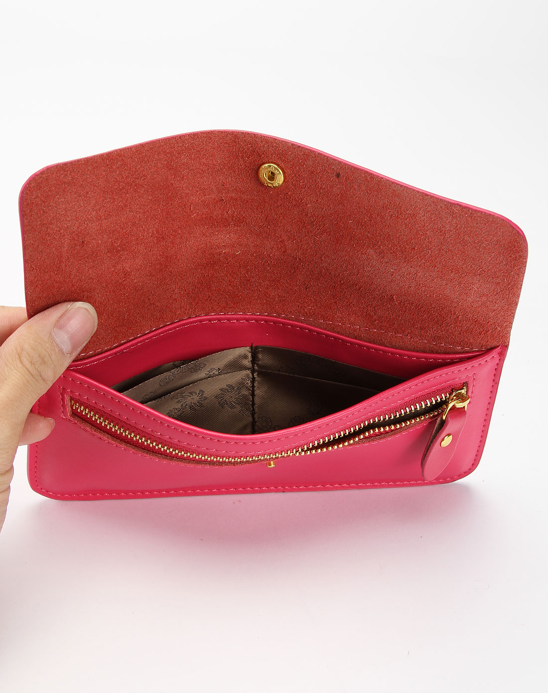 欧莉典雅olityna女士皮具专场-玫红色时尚经典压纹长款钱包