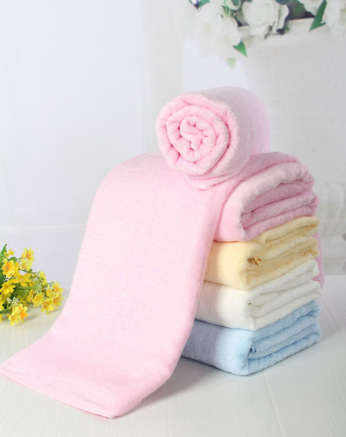 自然素彩竹纤维婴儿浴巾粉70x140