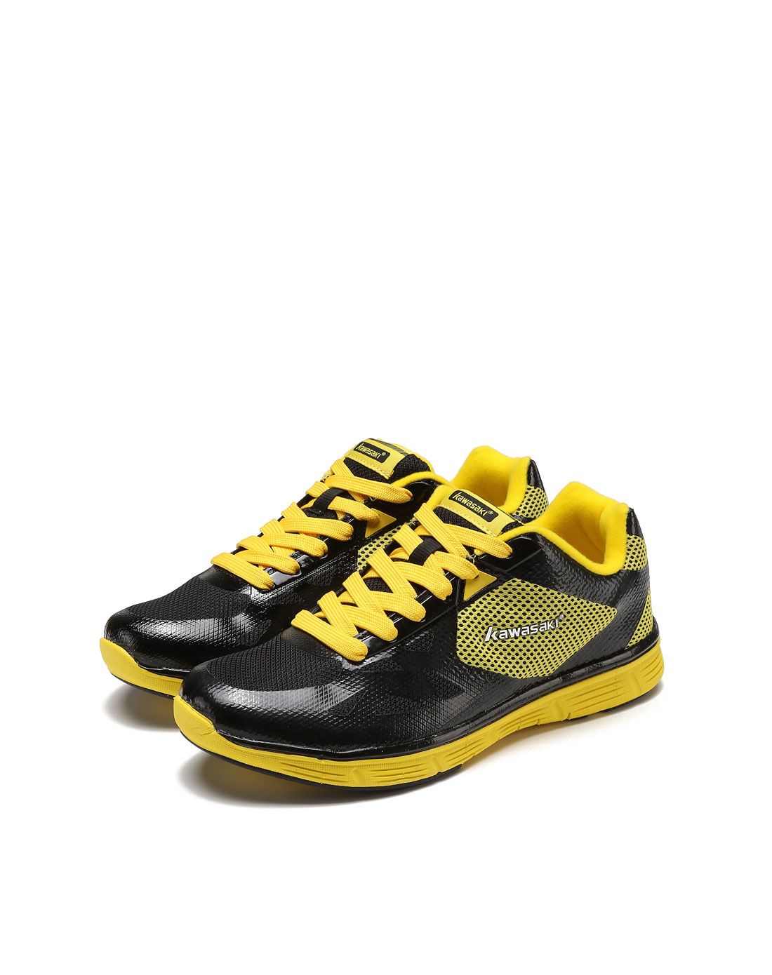川崎kawasaki体育用品专场轻质透气 中性款黑配黄色慢跑鞋 舒适耐磨k