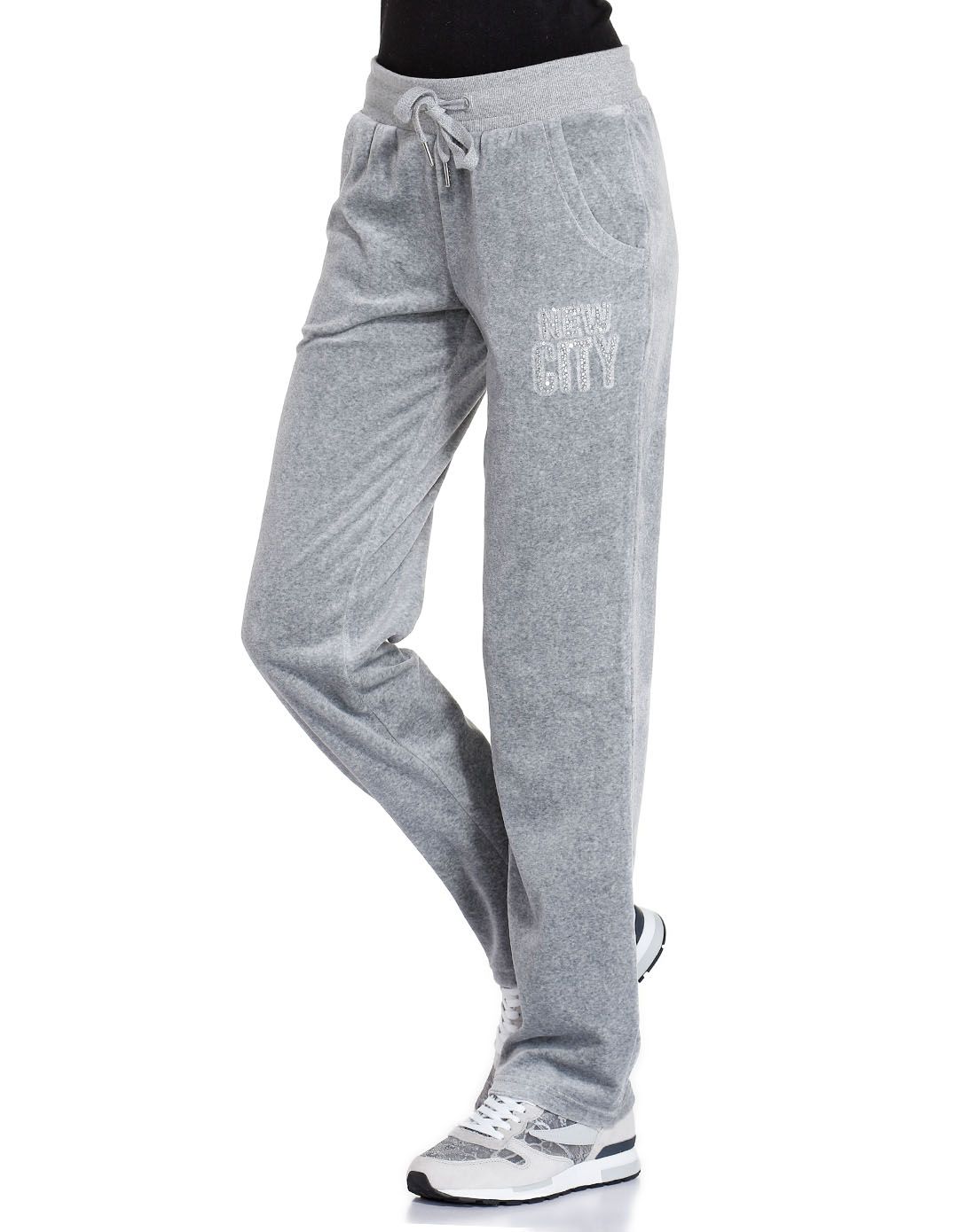 柔滑舒适 女款灰花灰色天鹅绒长裤