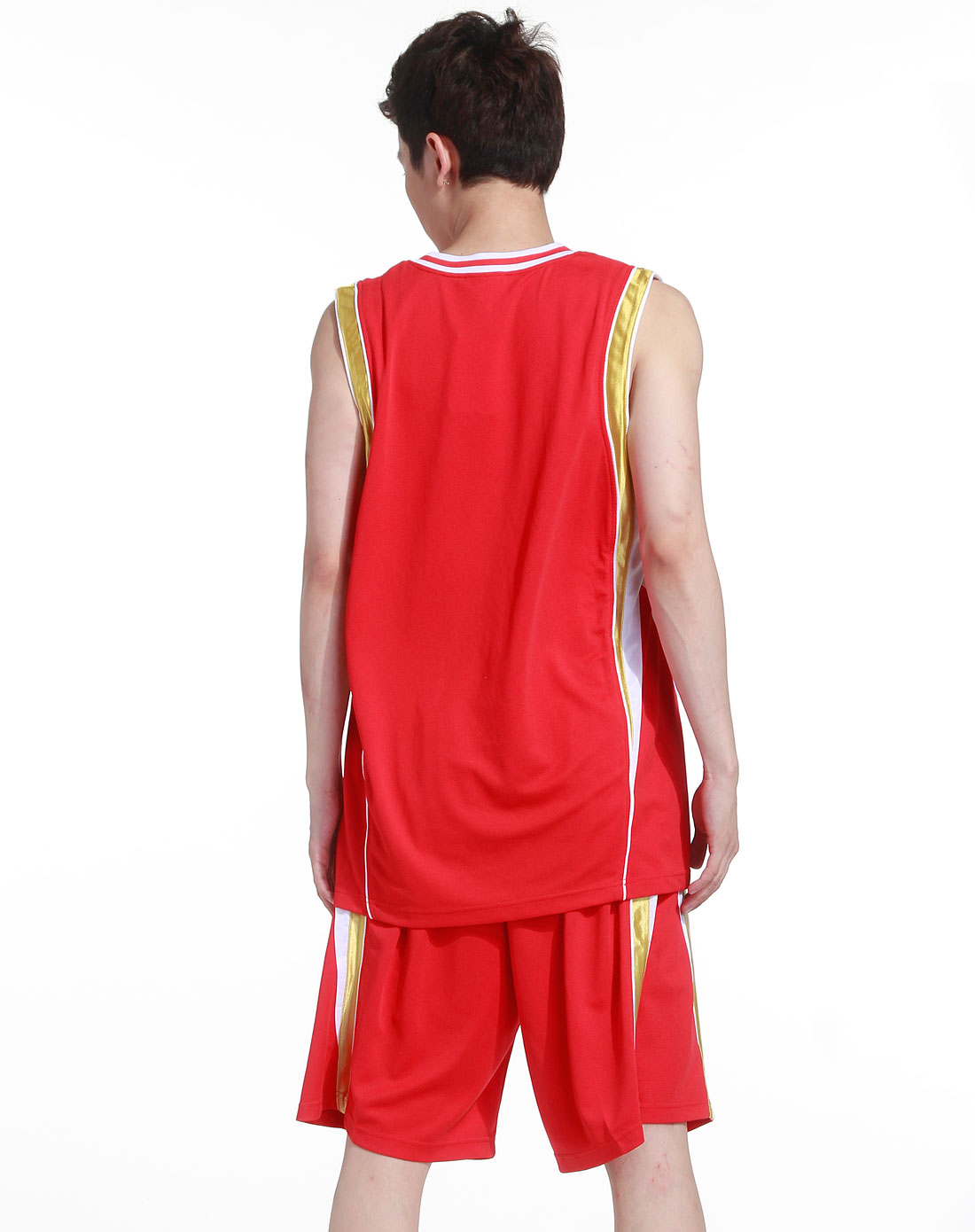 红/金色篮球无袖队服套装