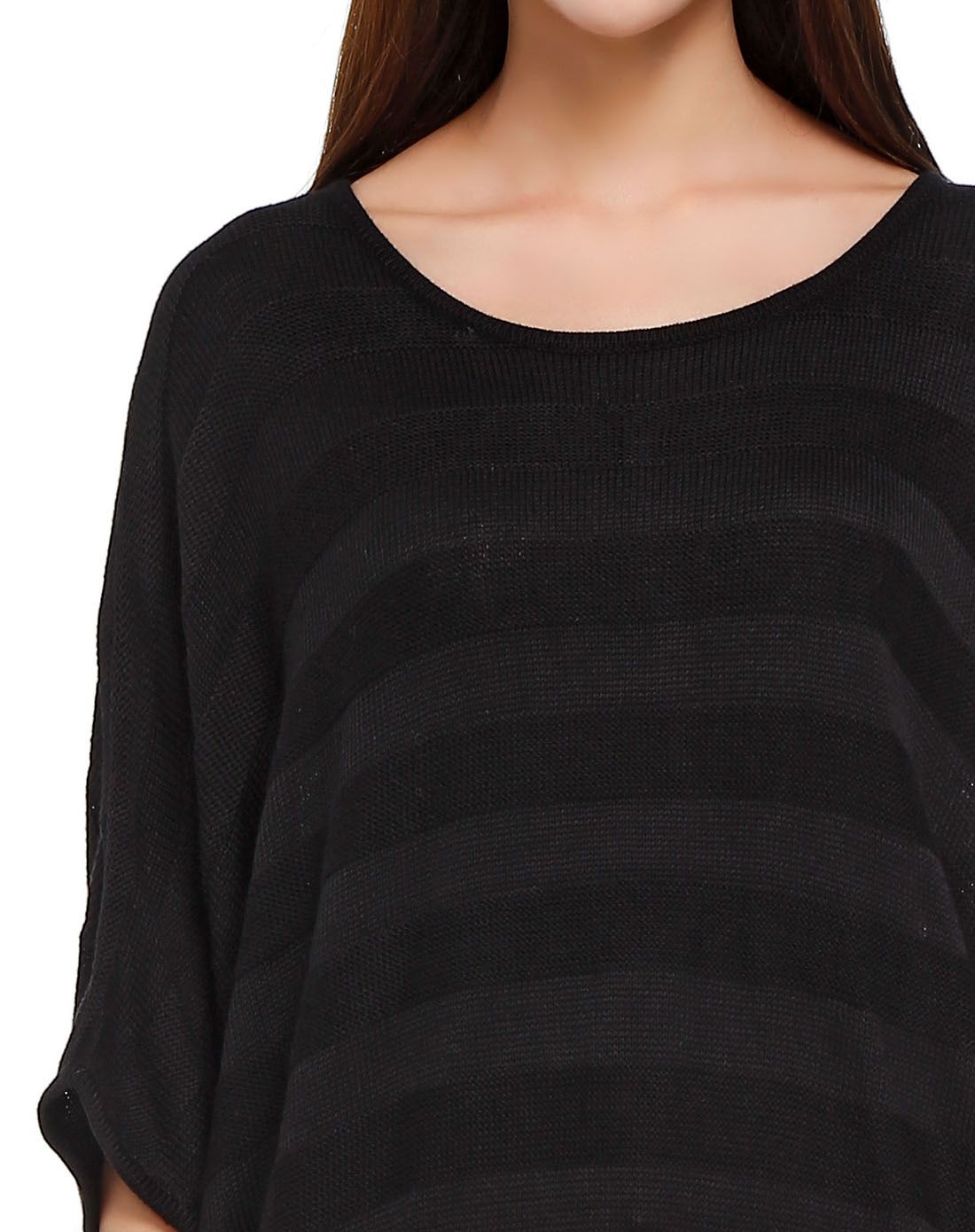 黑色宽松大方蝙蝠袖针织衫