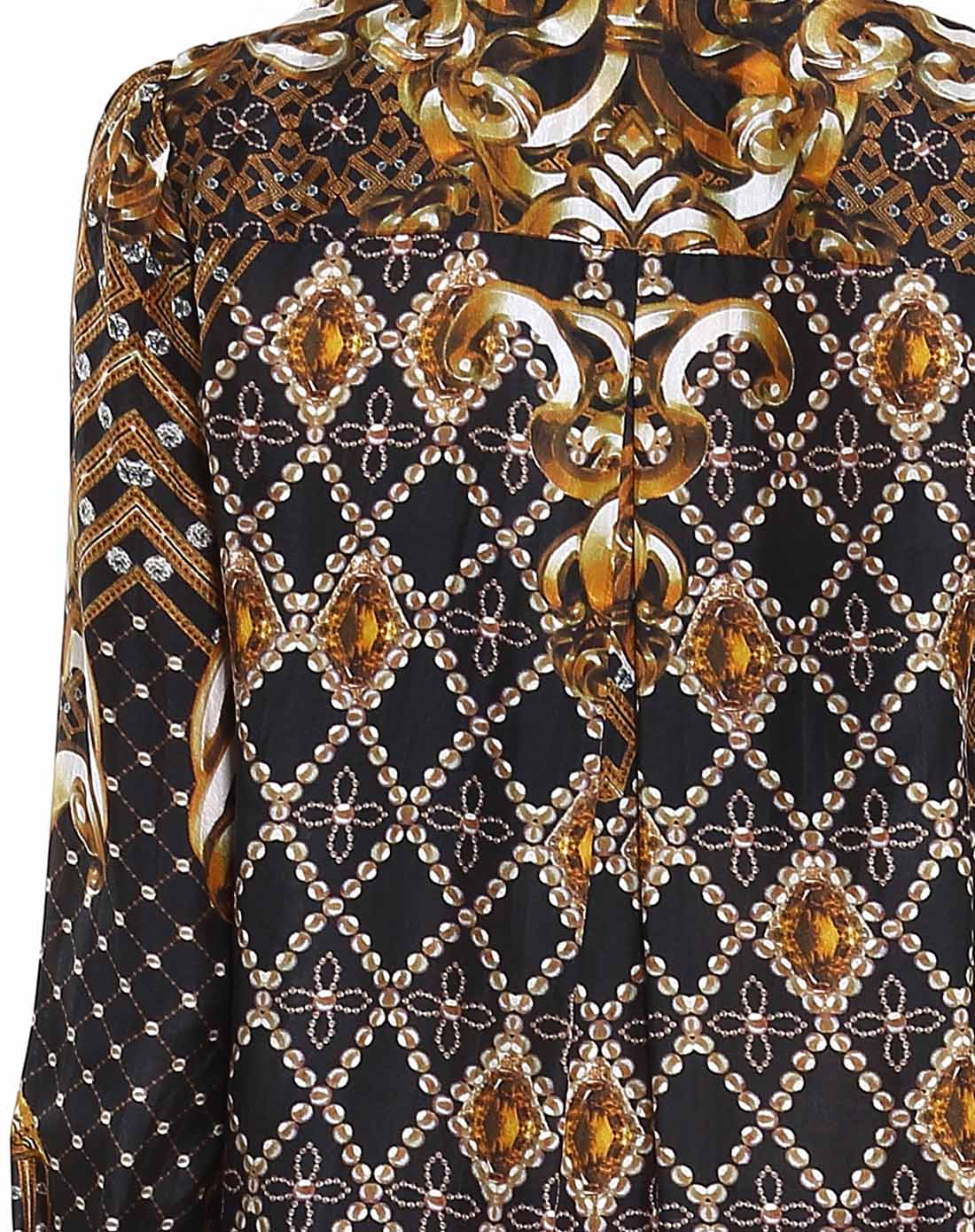 黄色高贵复古巴洛克印花荷叶领上衣