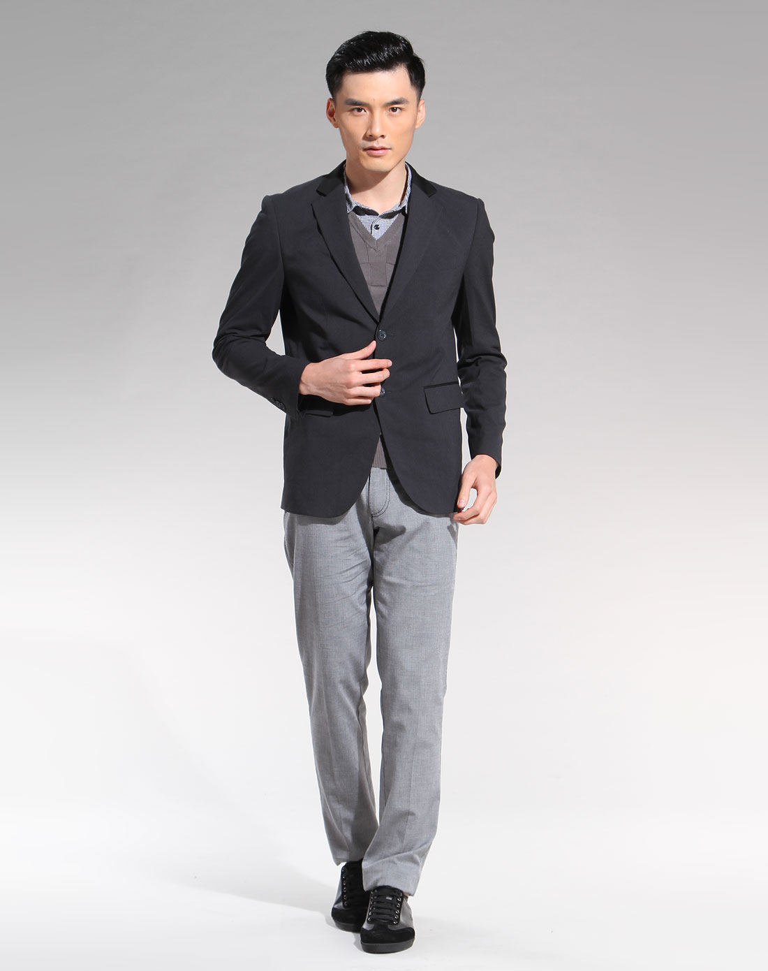 baleno urban 黑灰色时尚长袖西装外套