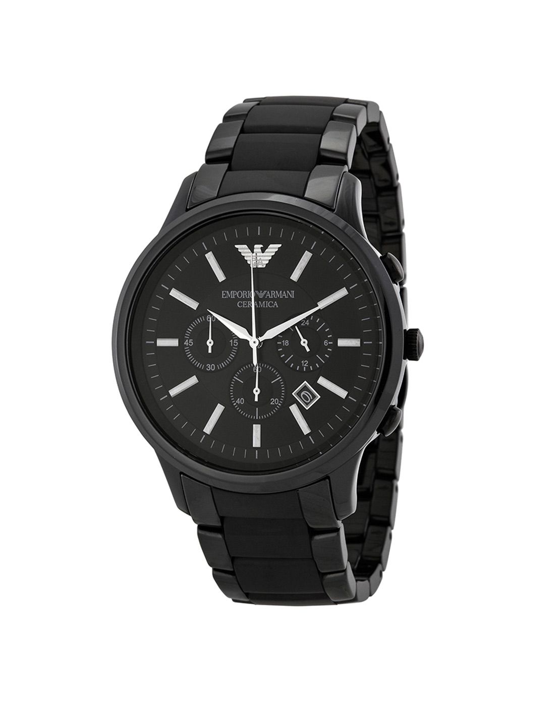 > emporio armani黑色计时圆盘陶瓷石英男表