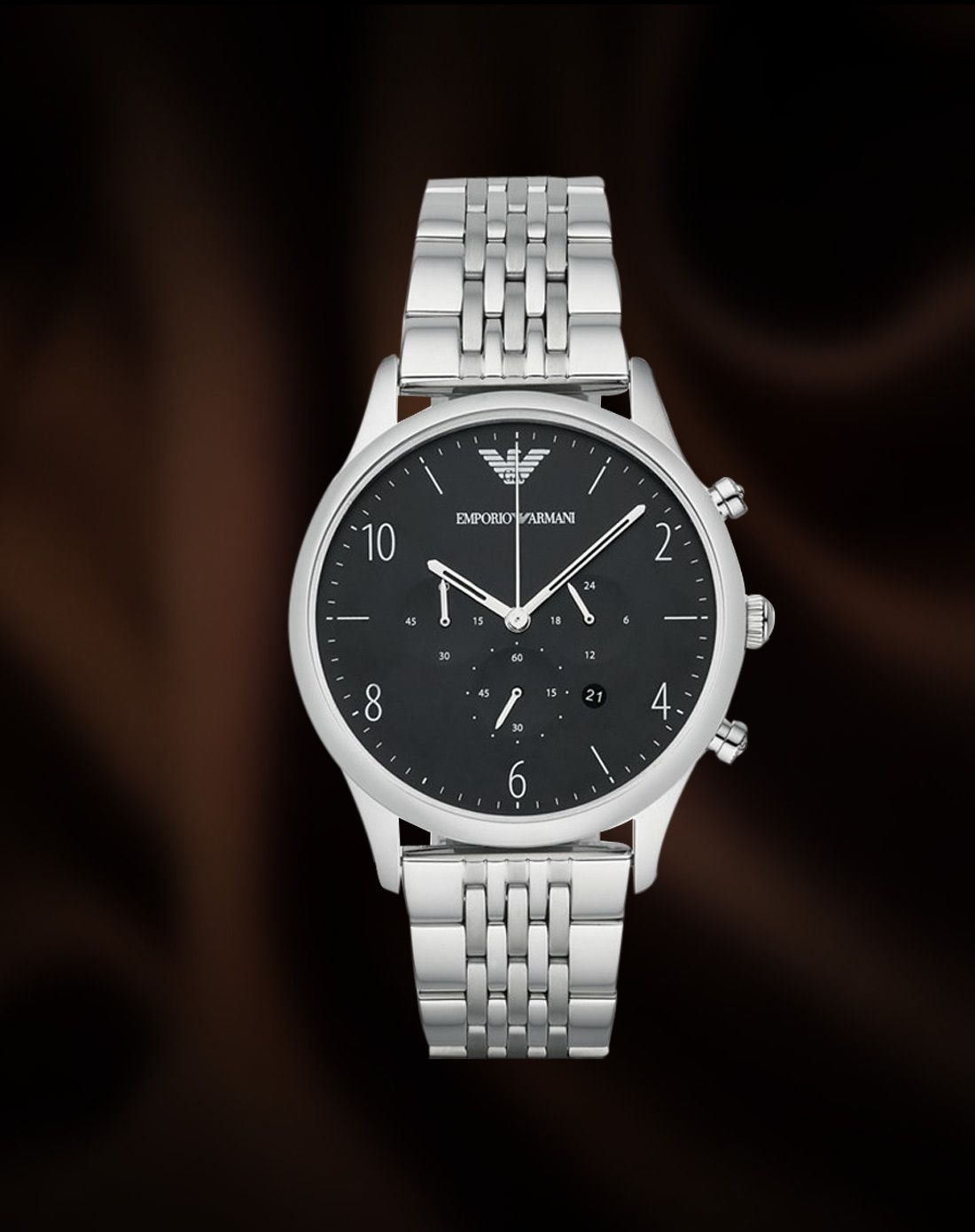 奢华腕表专场emporio armani潮流黑盘三眼钢带石英男表ar1863_唯品会