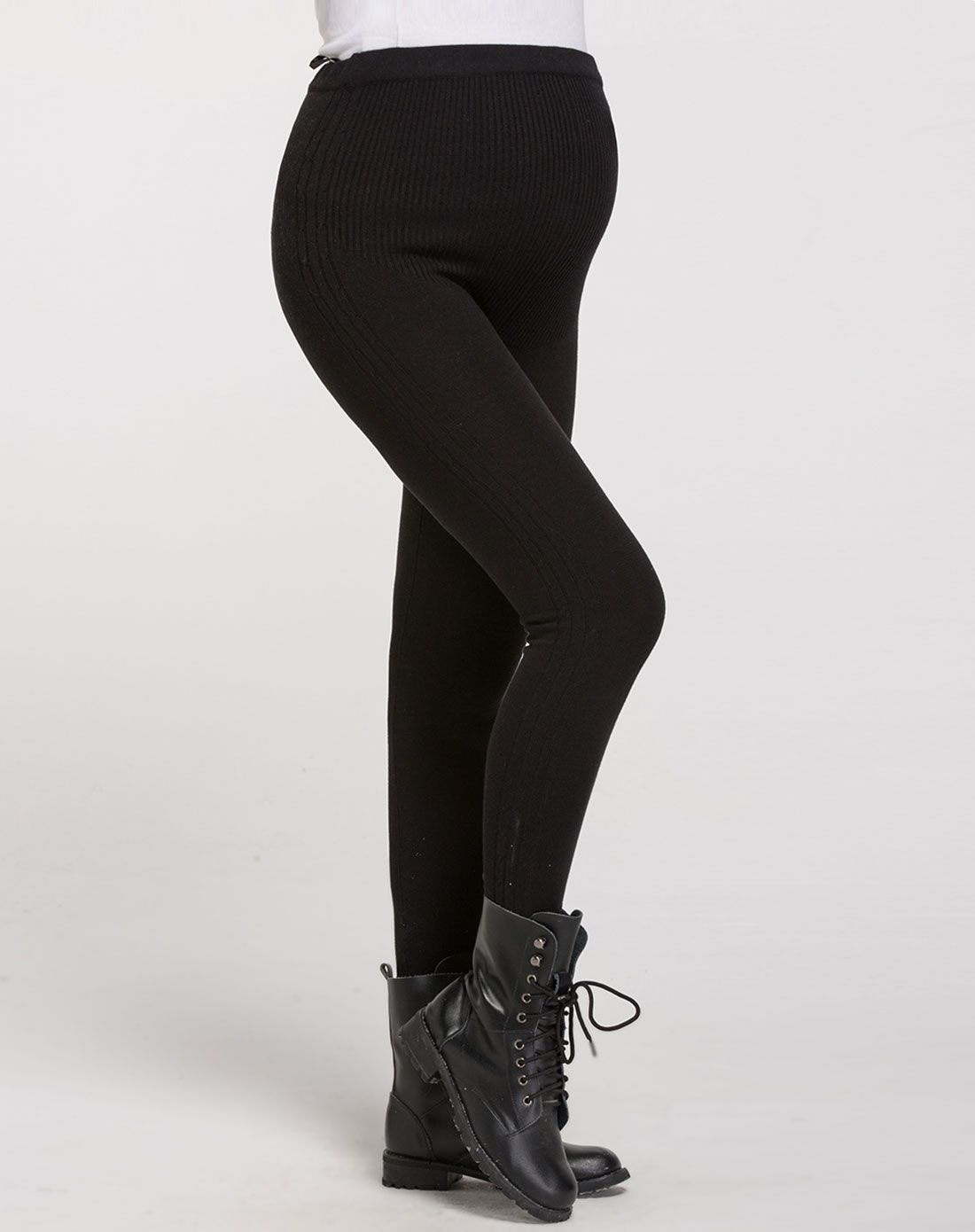 女款黑色孕妇棉腈提花毛裤