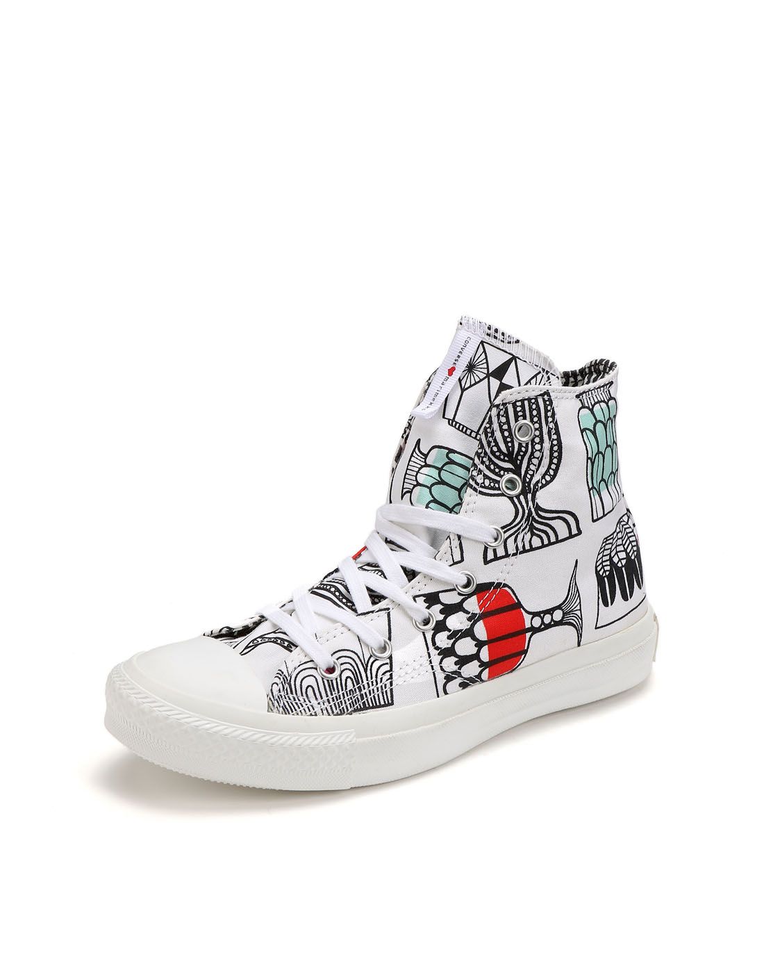 手绘涂鸦 女款白色休闲鞋 时尚高帮