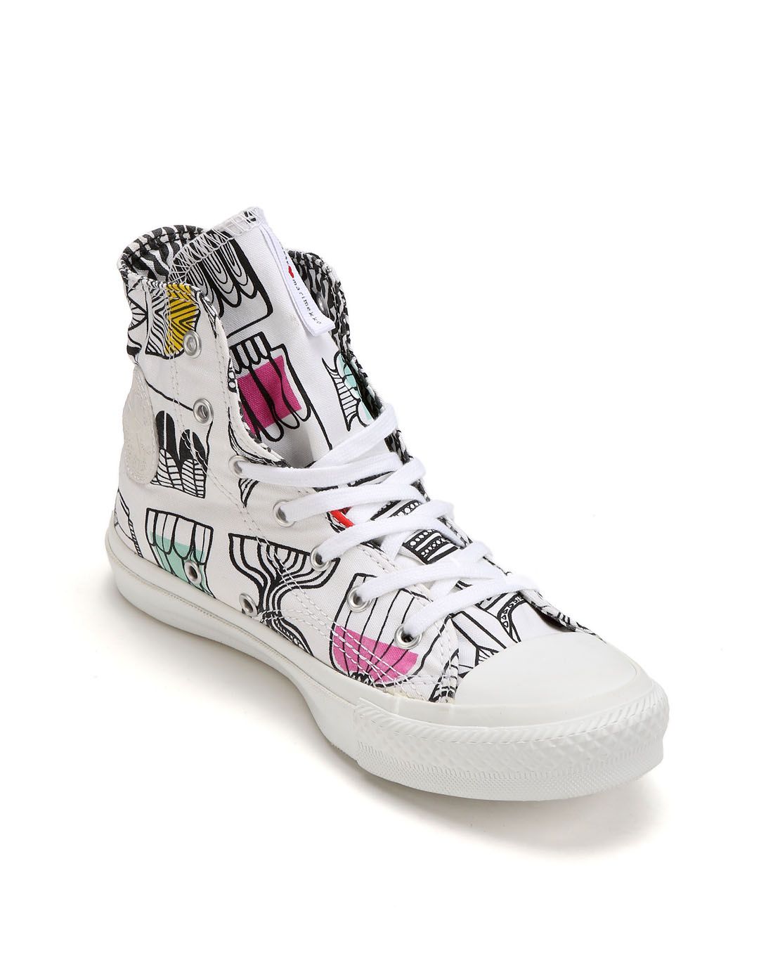 手绘涂鸦 女款白色休闲鞋 时尚高帮