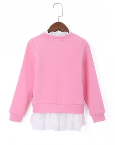 > 女童粉色蕾丝下摆rose卫衣t恤