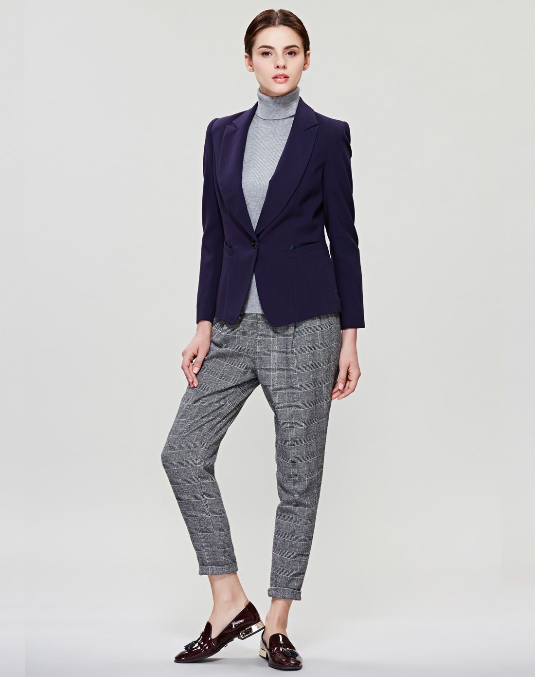 舒朗show long藏蓝色高贵气质优雅羊毛西装外套s2133b29114a134b1