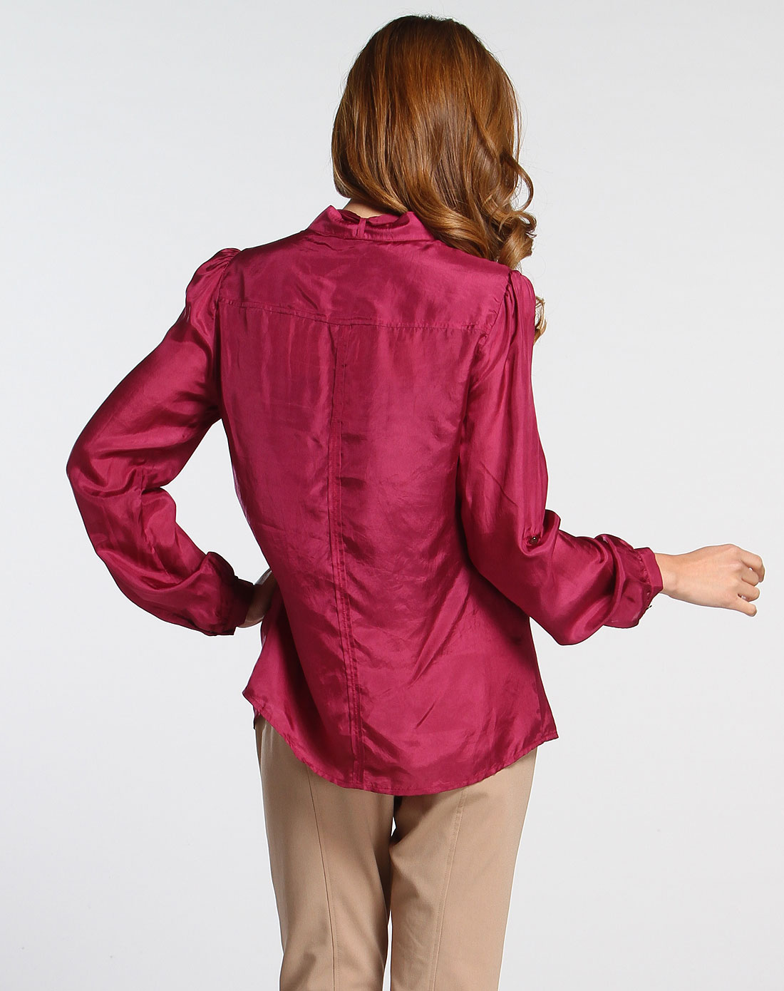 紫玫红色简约时尚长袖衬衫