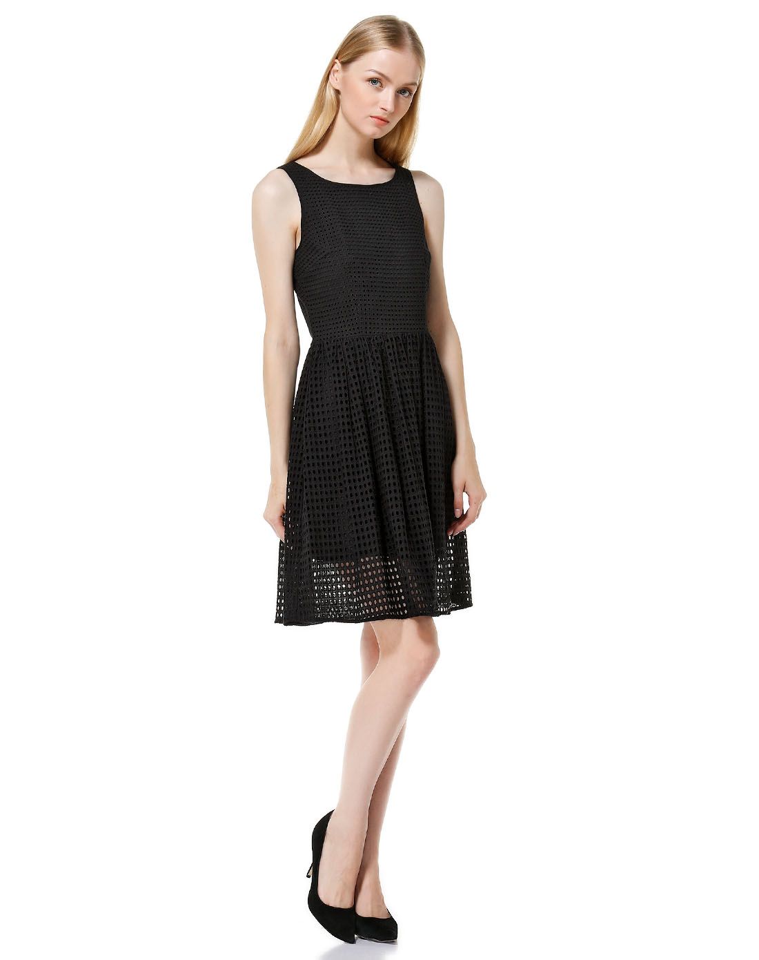 michael kors黑色斯文百搭无袖连衣裙