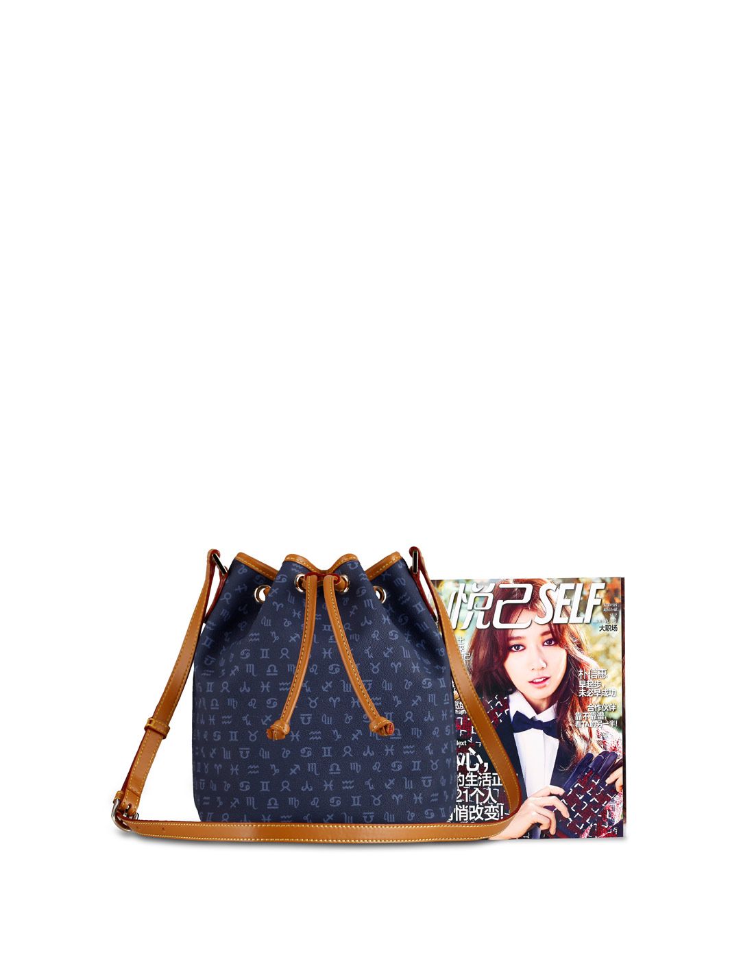 图拉真 品牌星座符号蓝色经典款水桶包女士单肩包