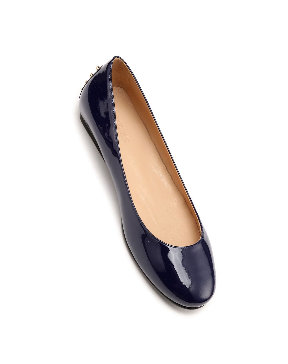 哥弟girdear深蓝色铆钉装饰漆皮平底鞋