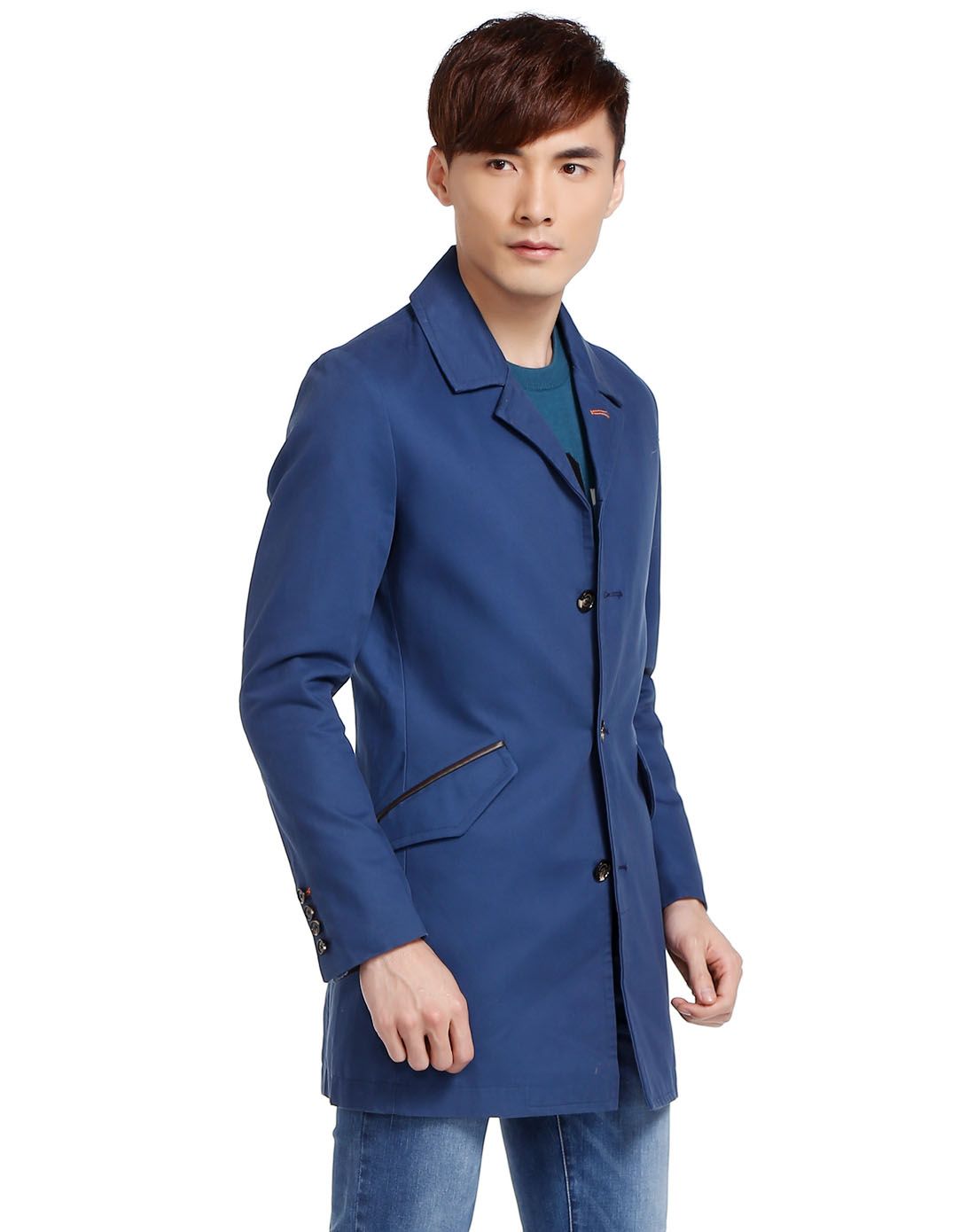 暗蓝色时尚个性长袖风衣