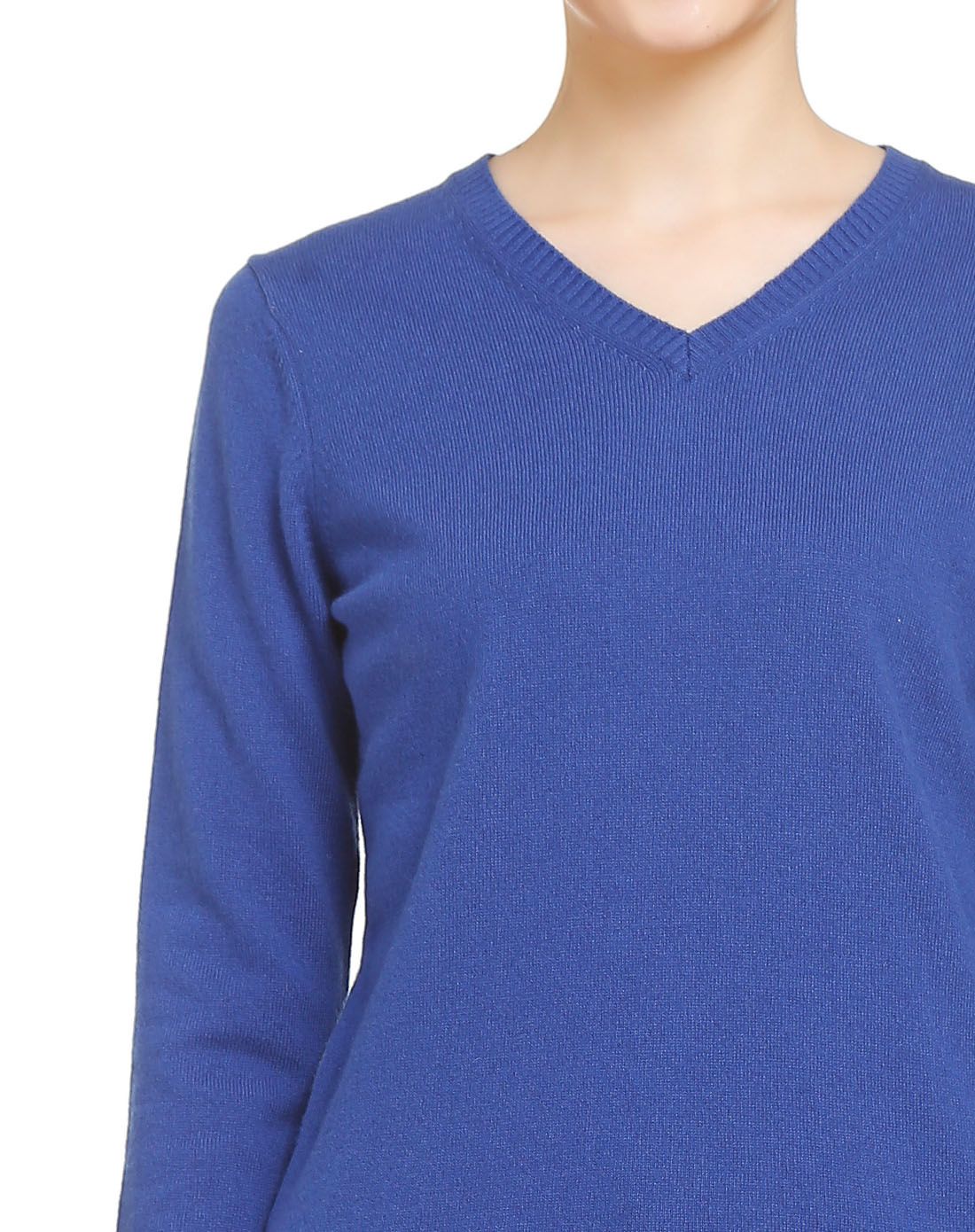 女中酞蓝v领女套衫