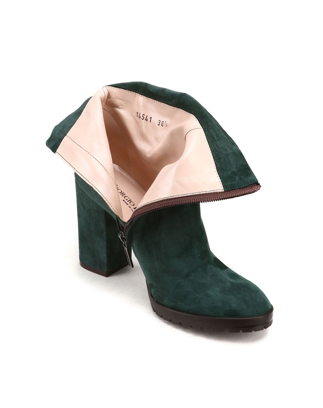 giorgio fabiani 意大利进口绿色时尚v型扣高跟矮靴