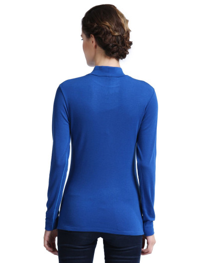 女式艳蓝色浩夫吸湿升温镶饰长袖