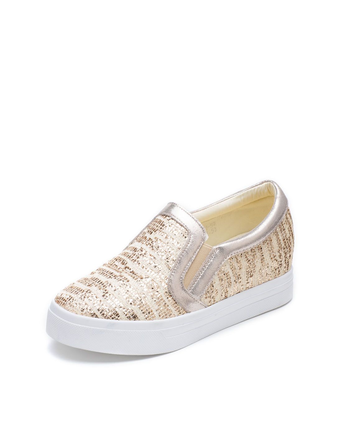 女款香槟色亮片沙丁布休闲鞋