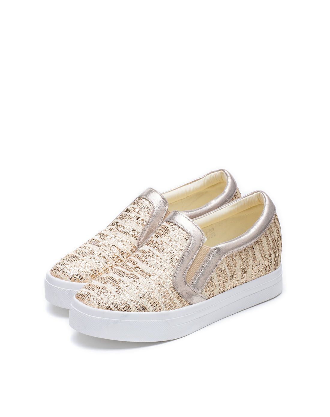 女款香槟色亮片沙丁布休闲鞋