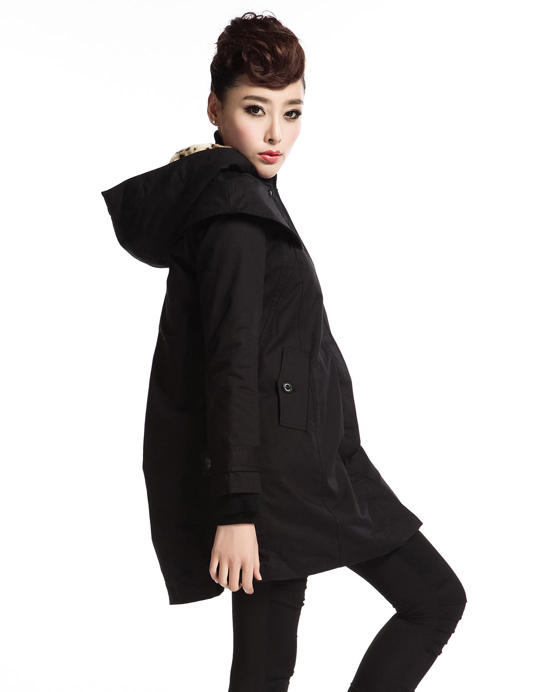 黑色长袖长款棉衣