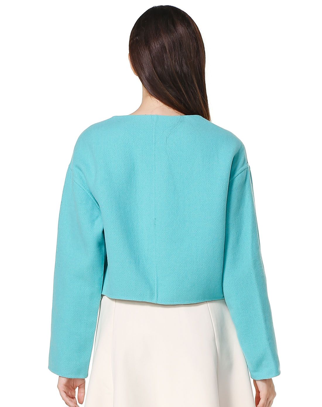 浅青绿色甜美淑女长袖羊毛外套