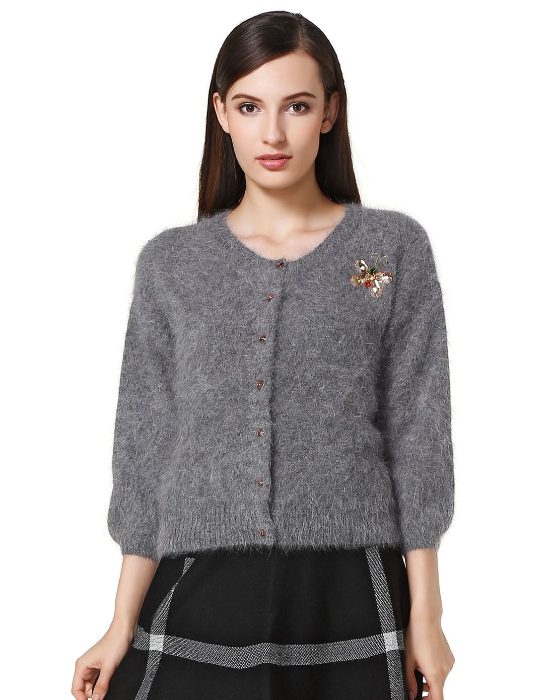 灰色清新淑女开襟针织衫