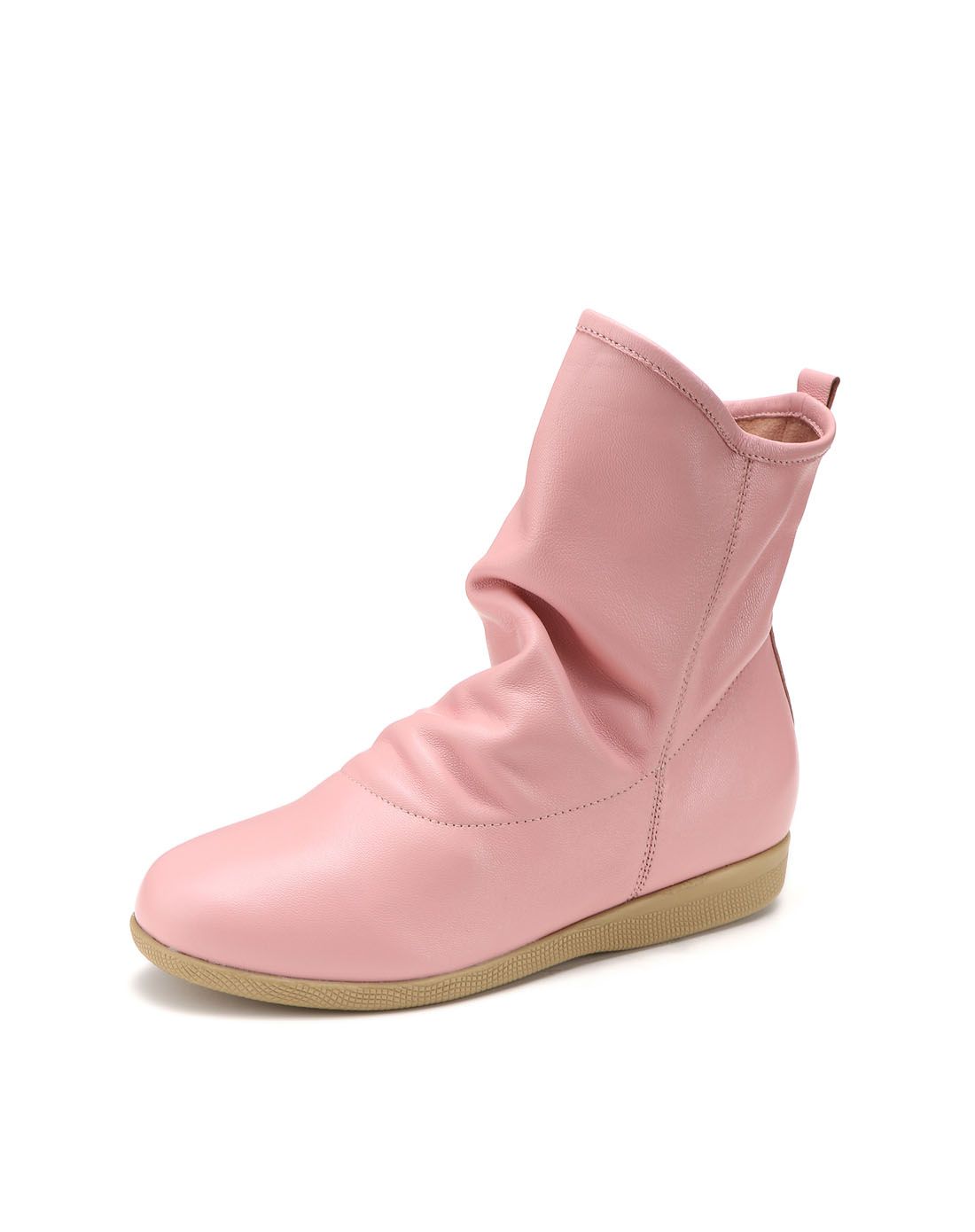 女款粉色羊皮休闲短靴