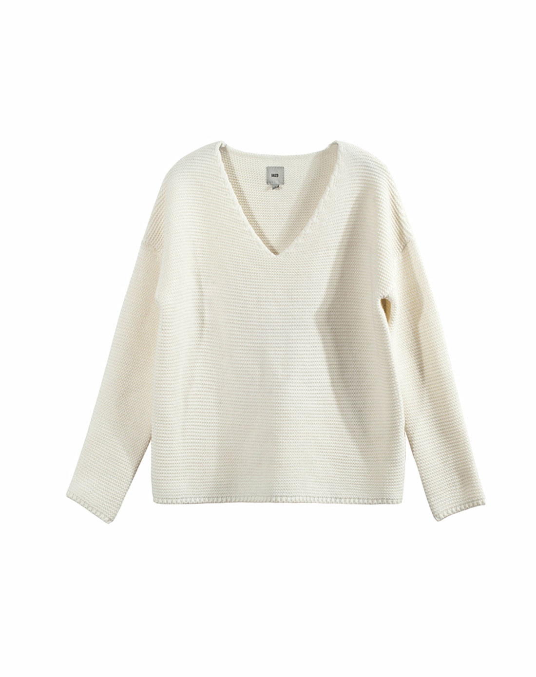 iaizo 女款米白色高端气质长袖v领棒针毛衣
