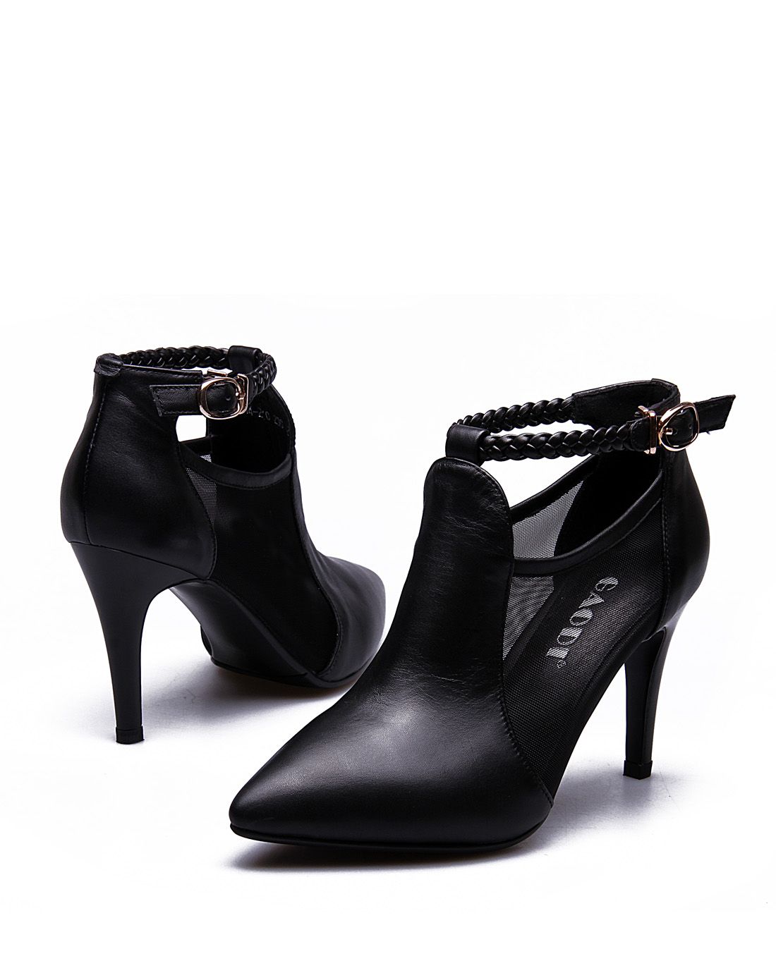 女士黑色牛皮网鞋