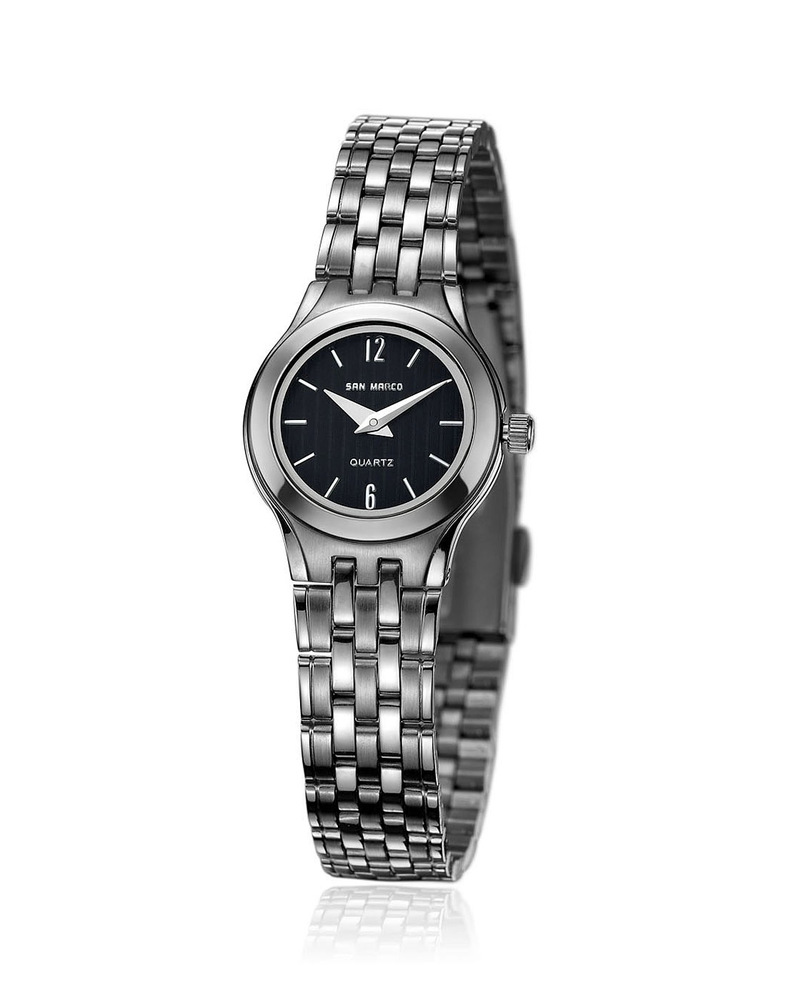 圣马可s.marco手表专场-钢色黑盘超薄间钨钢石英女表