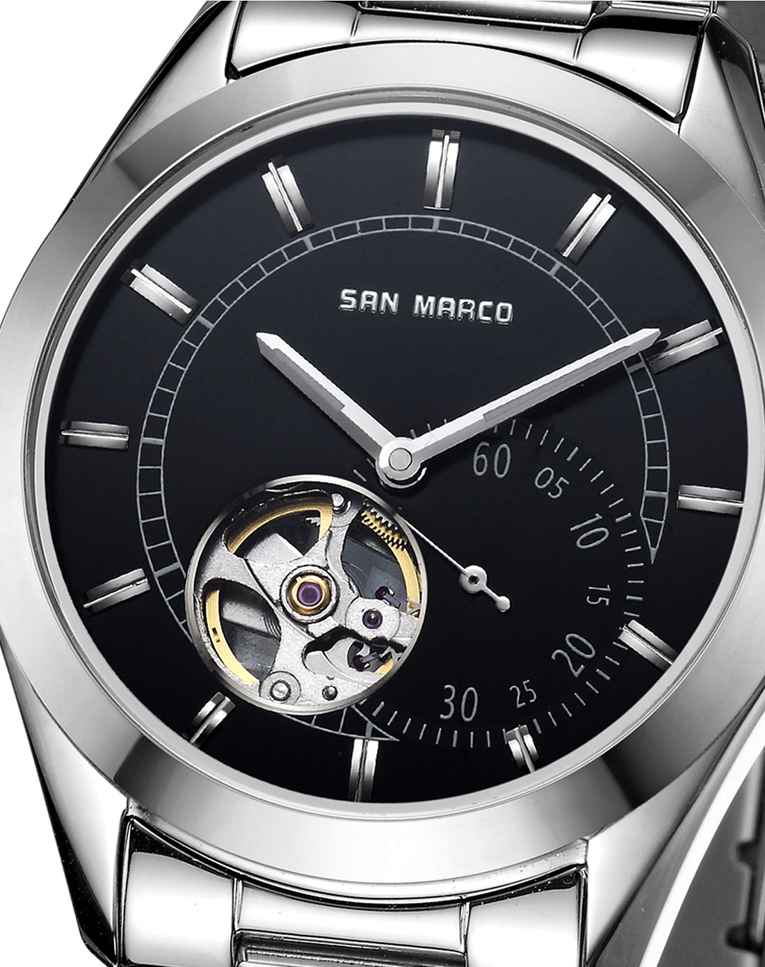 圣马可s.marco手表专场-钢色黑盘商界精英全自动机械钨钢表