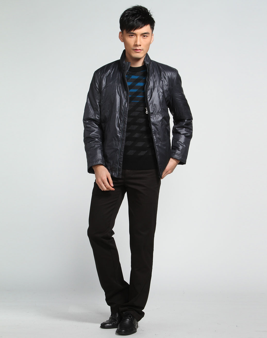 宾度j.benato男装专场-深灰色时尚休闲长袖棉外套