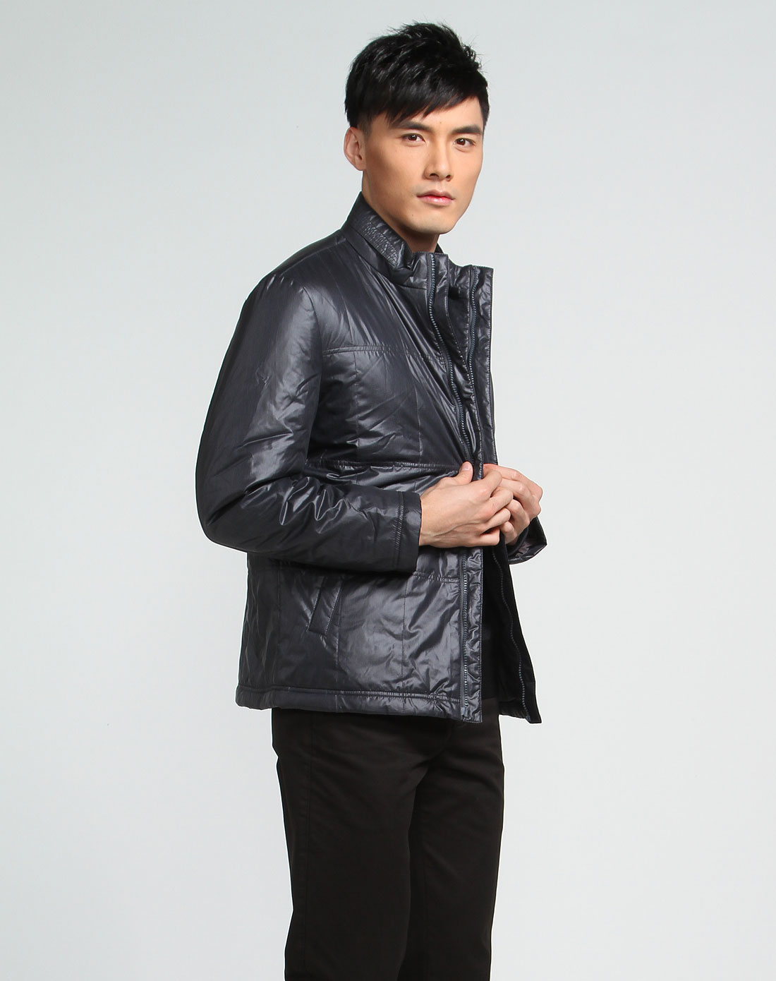 宾度j.benato男装专场-深灰色时尚休闲长袖棉外套