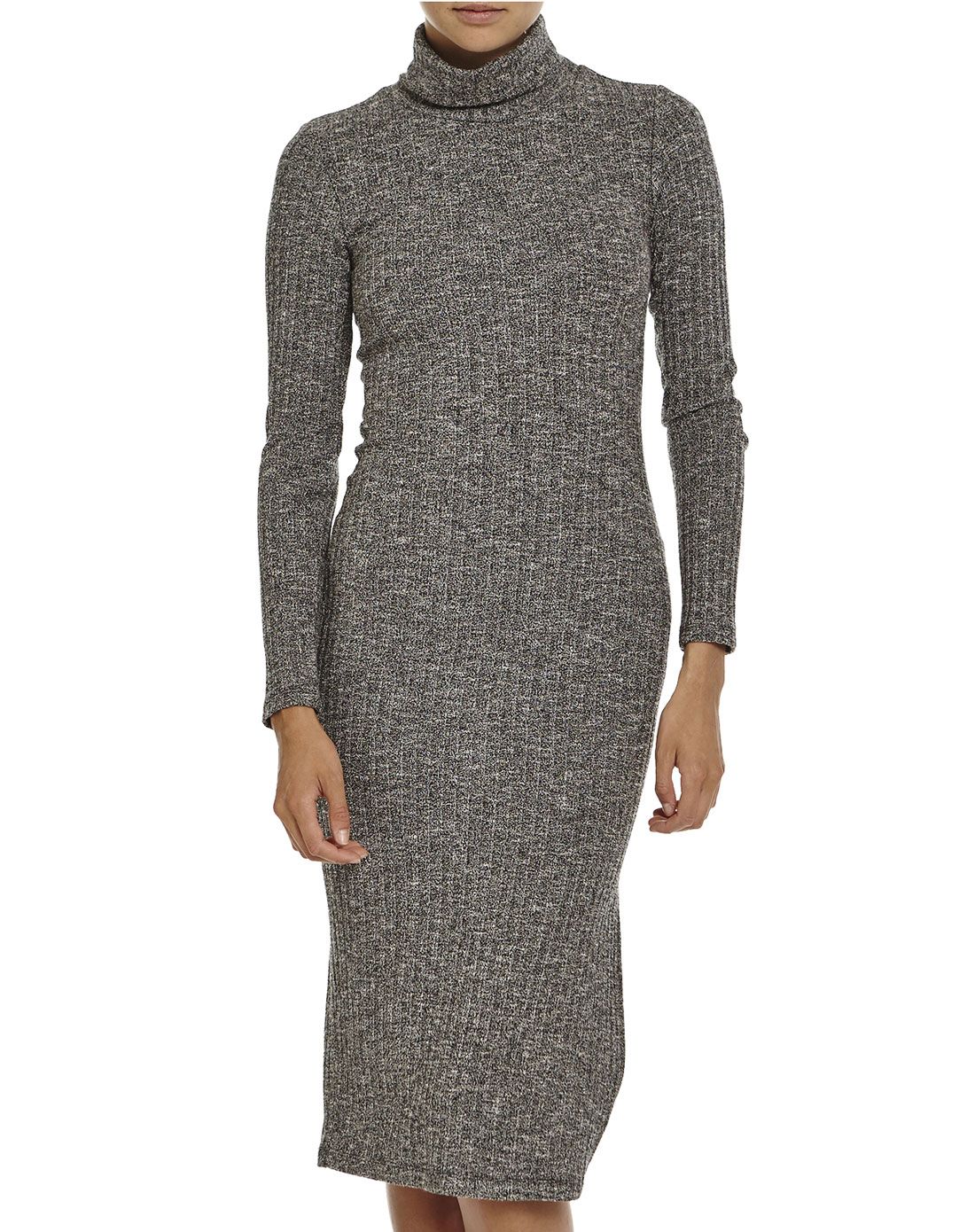 > bardot女士新款花灰色高领针织修身连衣长裙