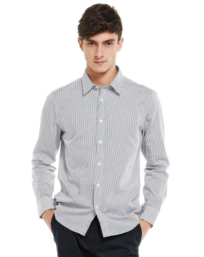 spao男款黑灰/白色英伦风格子长袖衬衫