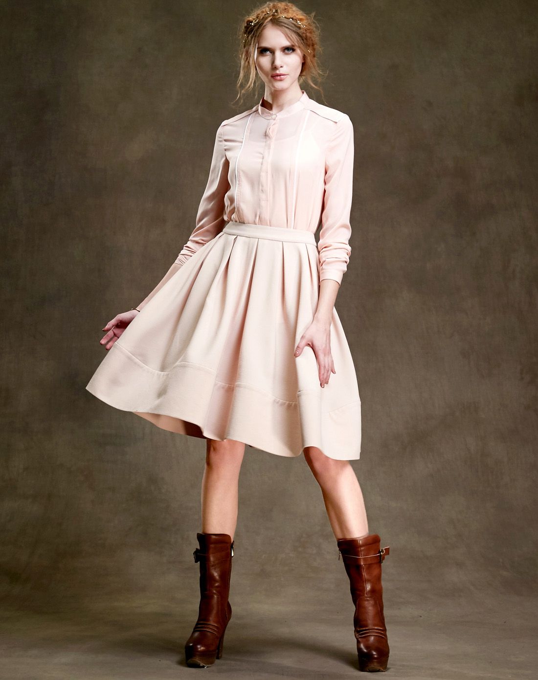 优雅a型大摆百褶半身裙