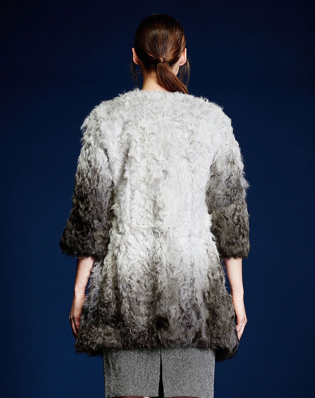 灰色羊羔毛100%皮草外套