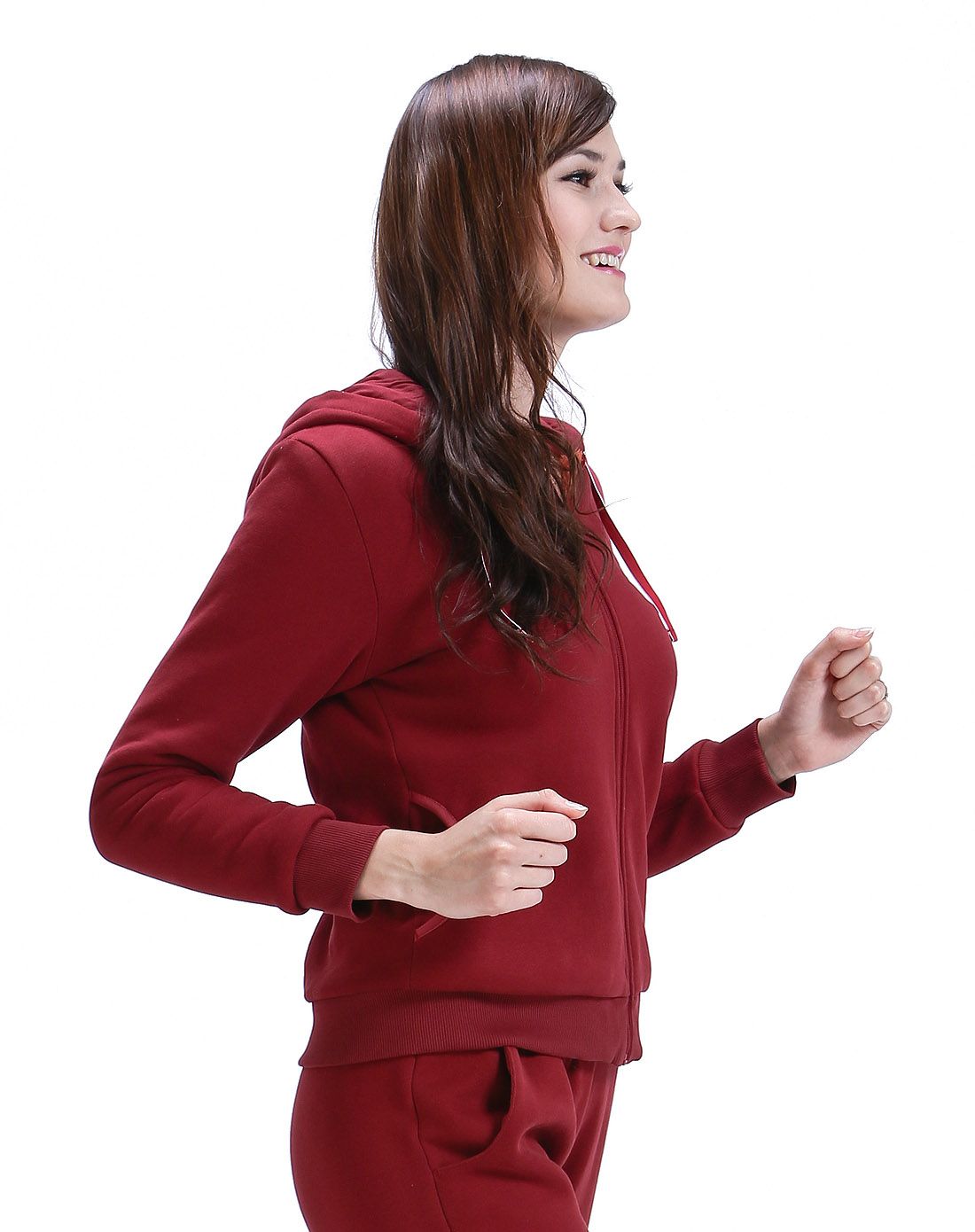 保暖含里绒 女款香槟酒红色长袖外套 舒适连帽