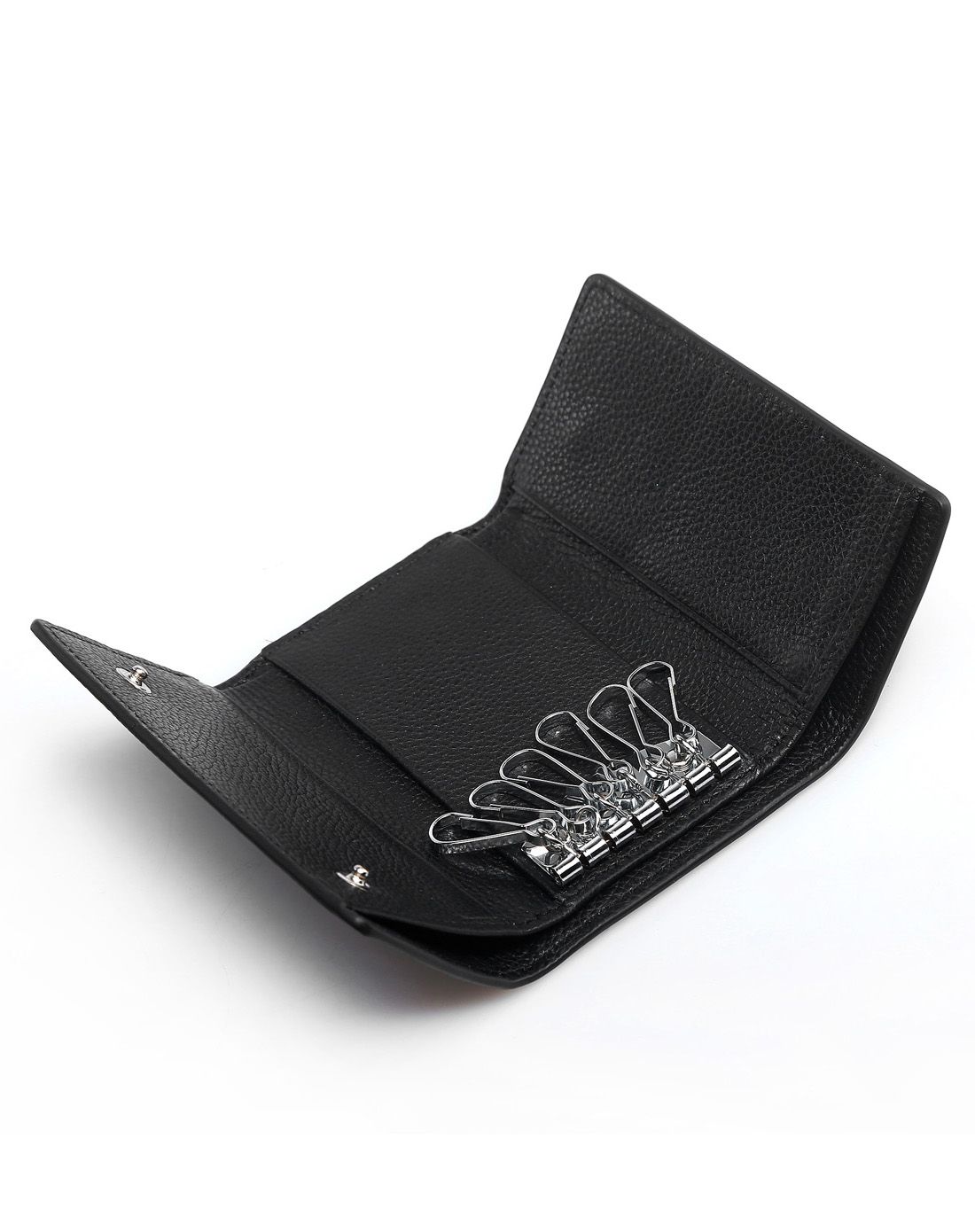 男士时尚简单黑色仿爱马仕牛皮革双按扣制作钥匙包