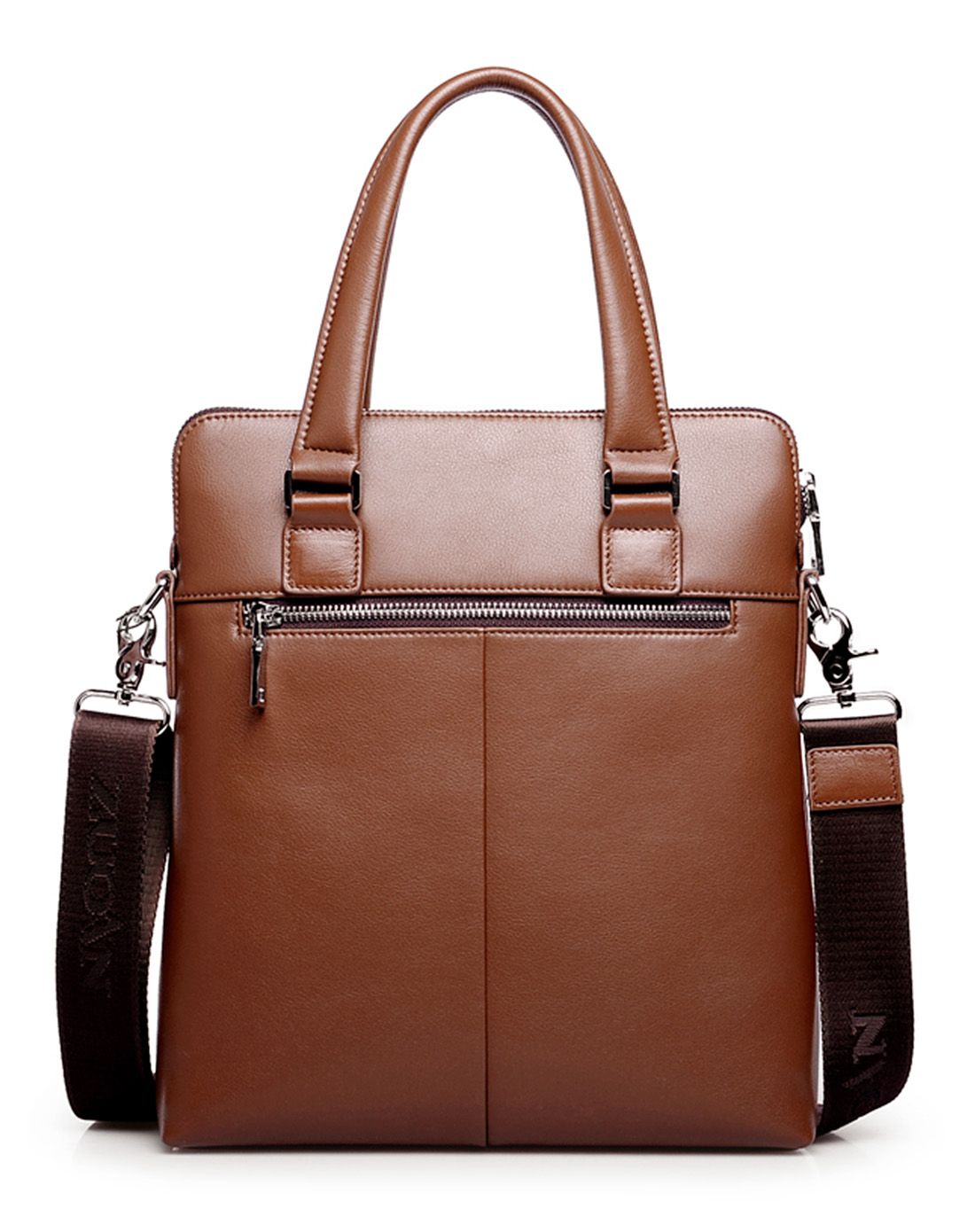 男款优质牛皮时尚个性外拉链多功能啡色手提包