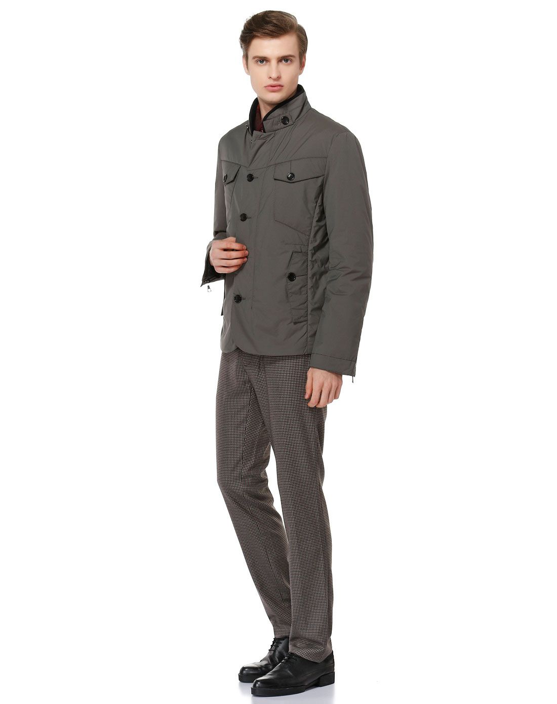 棕灰色时尚百搭长袖棉服