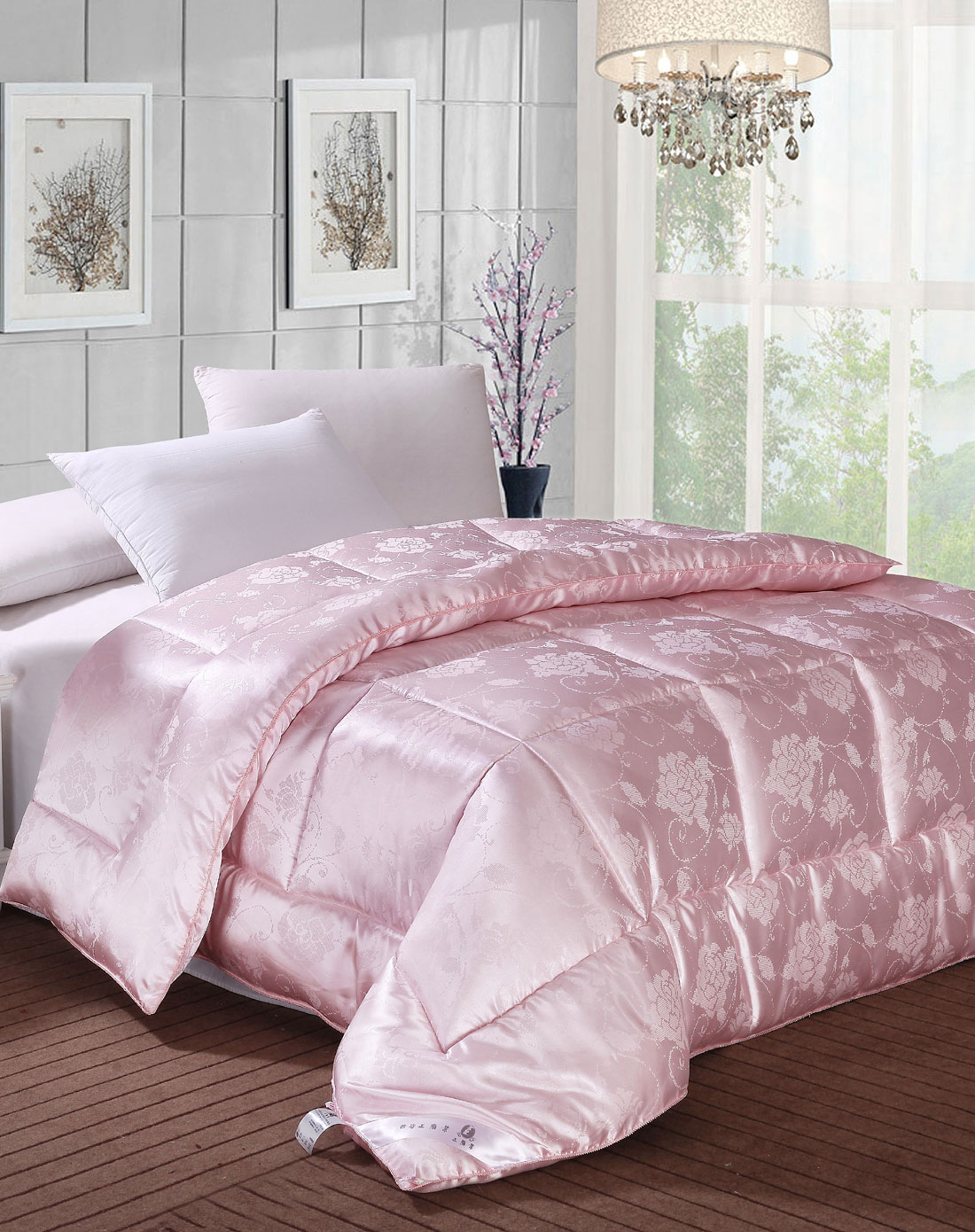 8米床仿真丝大提花冬被含影(粉)