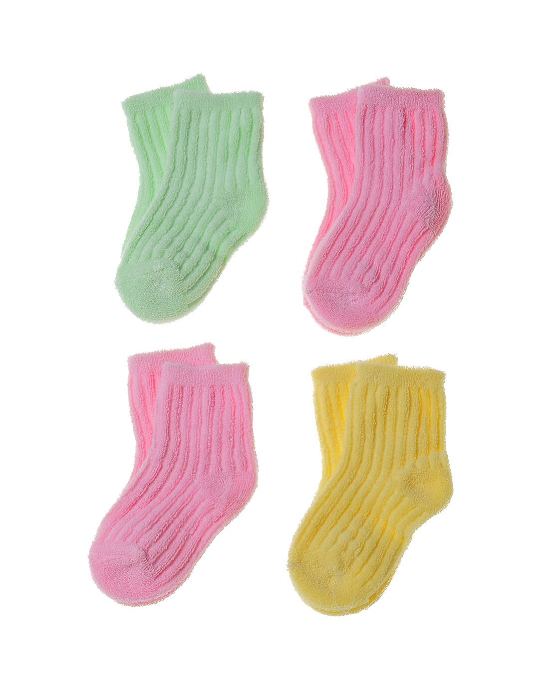 中性粉/绿/黄提条平口毛巾袜(四双装)