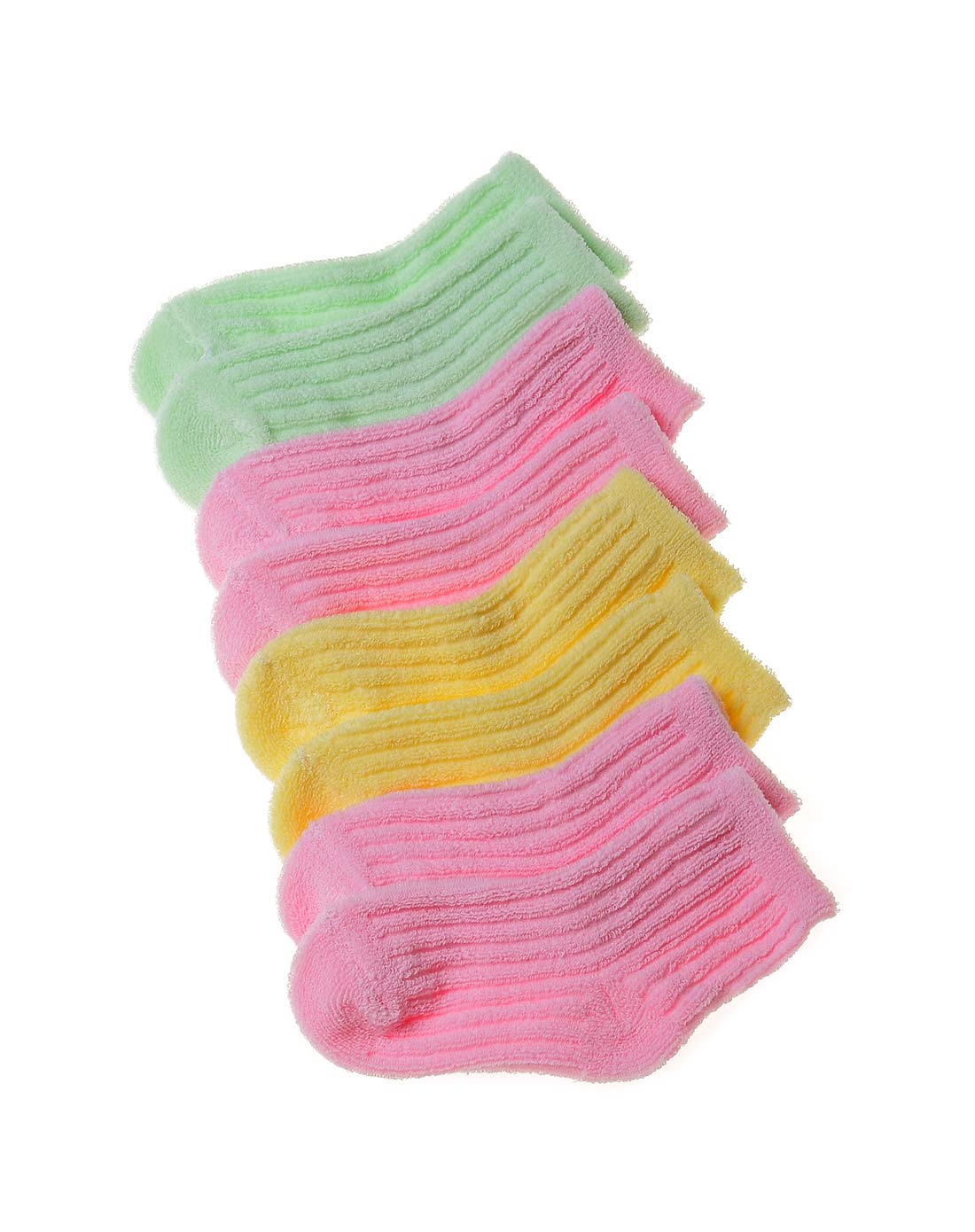 中性粉/绿/黄提条平口毛巾袜(四双装)