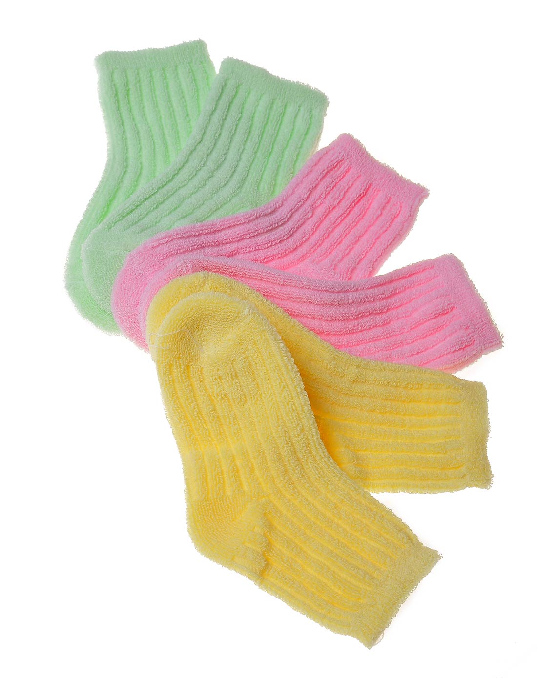 婴幼儿粉/绿/黄提条平口毛巾袜(四双装)