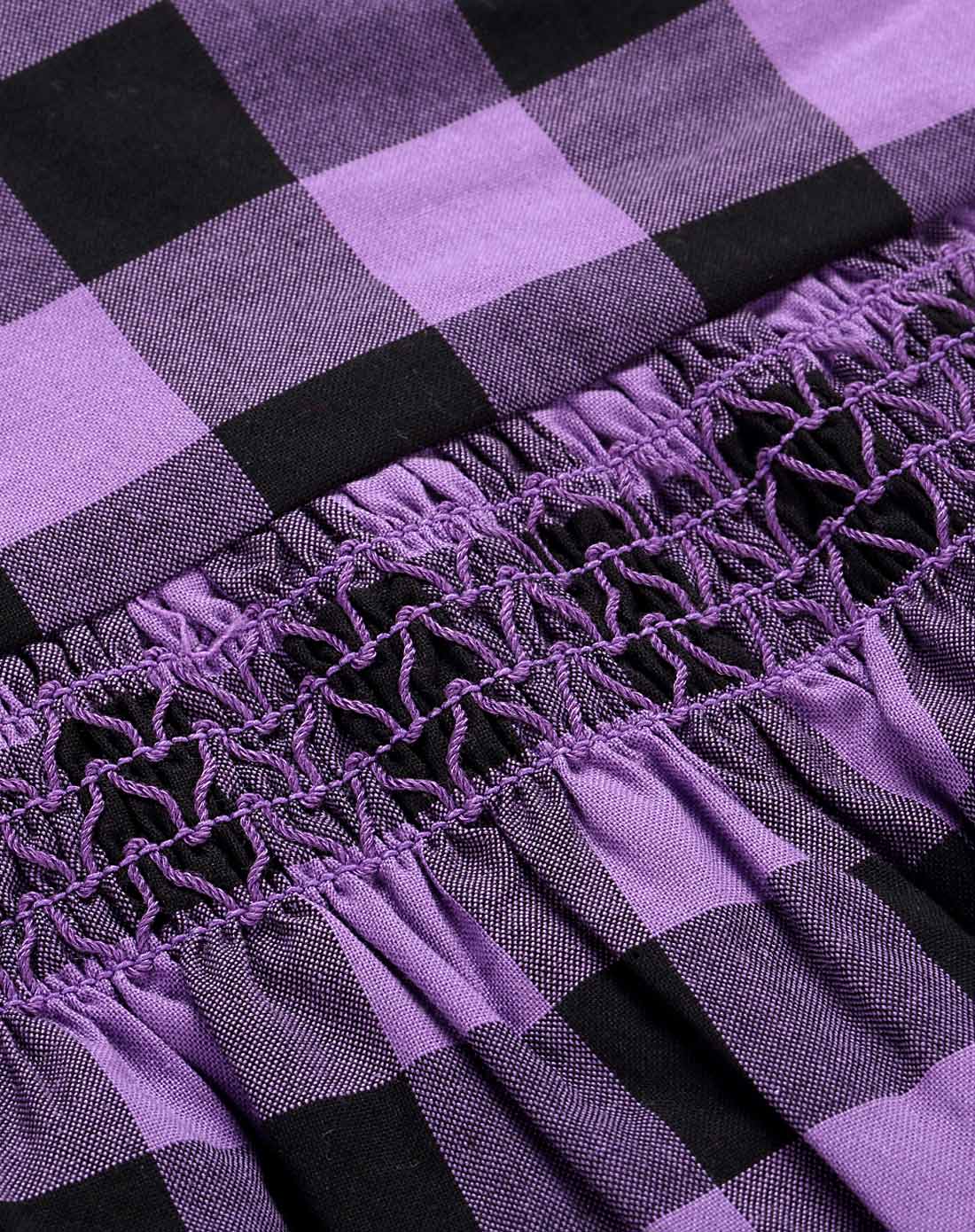 女童紫格长袖洋装(3-10岁)