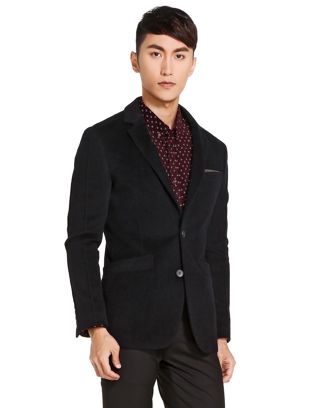 黑色成熟稳重商务休闲羊毛小西装