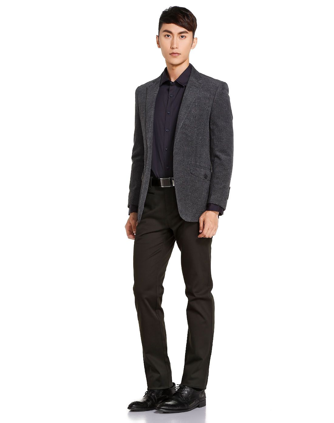 深灰色绒面时尚百搭西装上衣